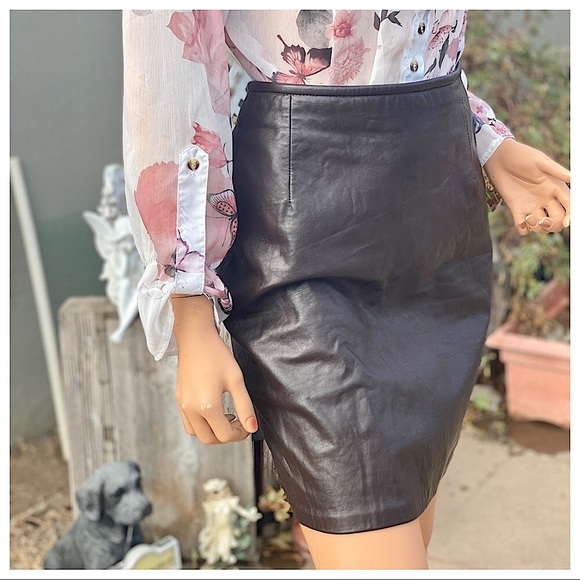 HUGO BUSCATI “MILANO” Brown Leather Pencil Mini Skirt - Picture 6 of 16
